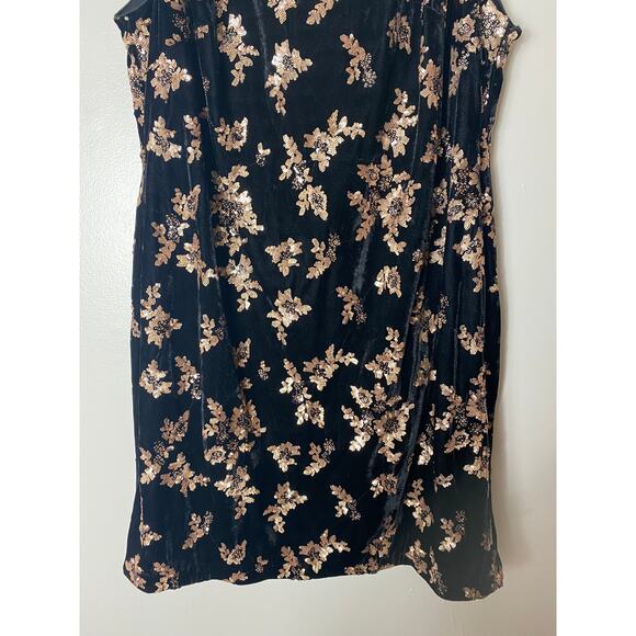 NWT CALVIN KLEIN DRESS 20W BLACK GOLD SEQUINS VELVET HOLIDAYS FESTIVE - Picture 9 of 15
